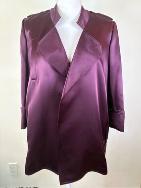 Deep purple satin open front blazer diane von furstenberg silk